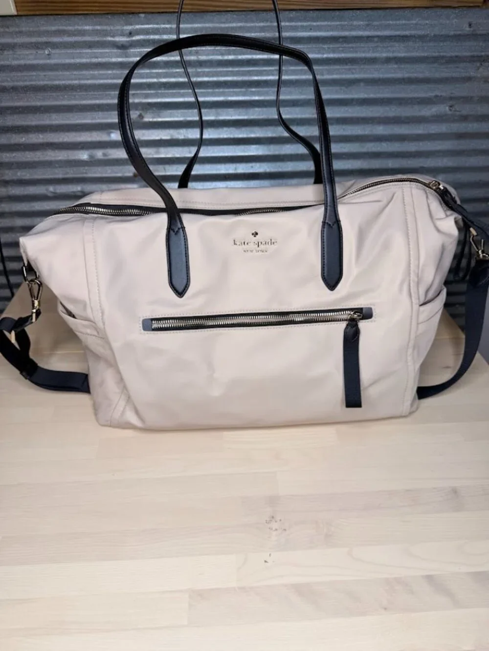 Kate Spade Chelsea Nylon Large Tote / Travel Bag - Neutral Beige / Black Trim
